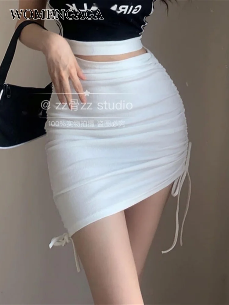 

New WOMENGAGA summer High Waist Irregular Bandage Elastic Thin Sexy Mini Skirt Skinny Hot Sexy Drawstring Korean Women sweet 43M
