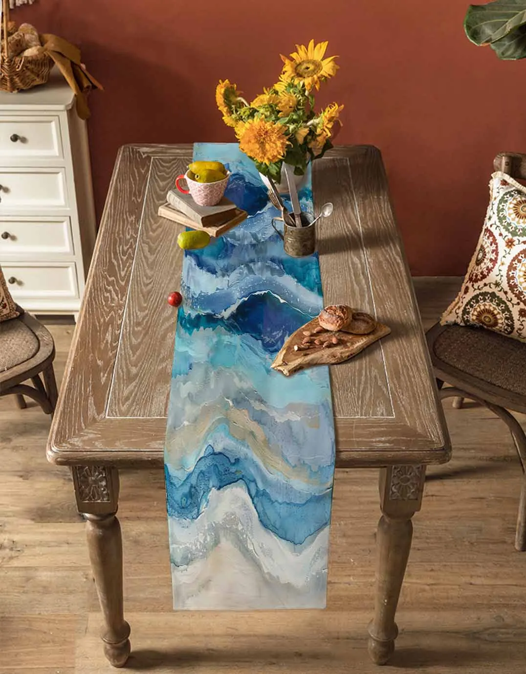 Морская волна пляж градиентная абстрактная синяя настольная дорожка украшение