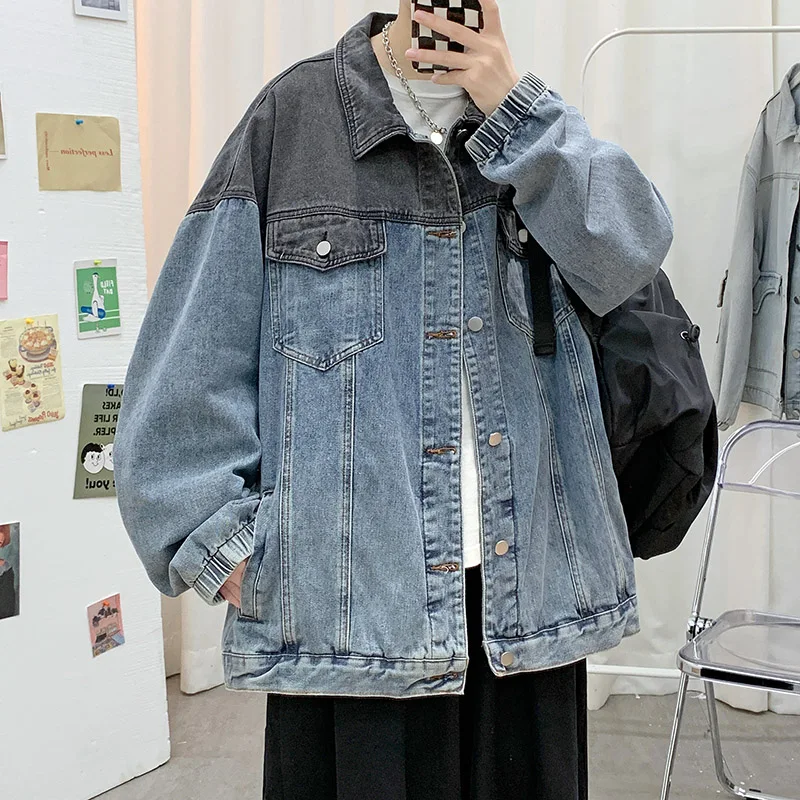 

Новинка 2022, свободные джинсовые куртки YASUGUOJI в стиле пэчворк, Мужская корейская мода, повседневная Уличная одежда в стиле Харадзюку, джинсов...