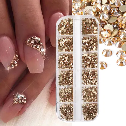 MingLee Стразы для ногтей шампанского цвета SS4-SS16 12 сеток