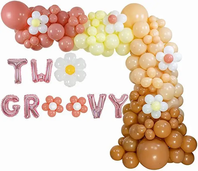 

JOLLYBOOM Daisy Balloon Wreath Set of Two GROOVY Boho Vintage Pink Coco Birthday Party Decorations Girls 2nd Birthday Supplies