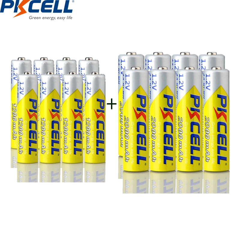 

8pcs PKCELL AAA battery 1200mAh +8PC AA 2000mah 1.2V NIMH AA/AAA Rechargeable batteries+4pcs Battery Holder Case