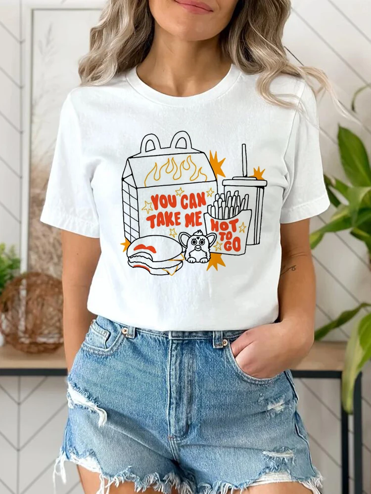 Футболка женская с круглым вырезом базовый трендовый топ мультяшным принтом