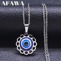 trendy turky eye flower pendant necklace stainless steel silver color greek eyes necklaces lucky jewelry ojo turco n8024s01