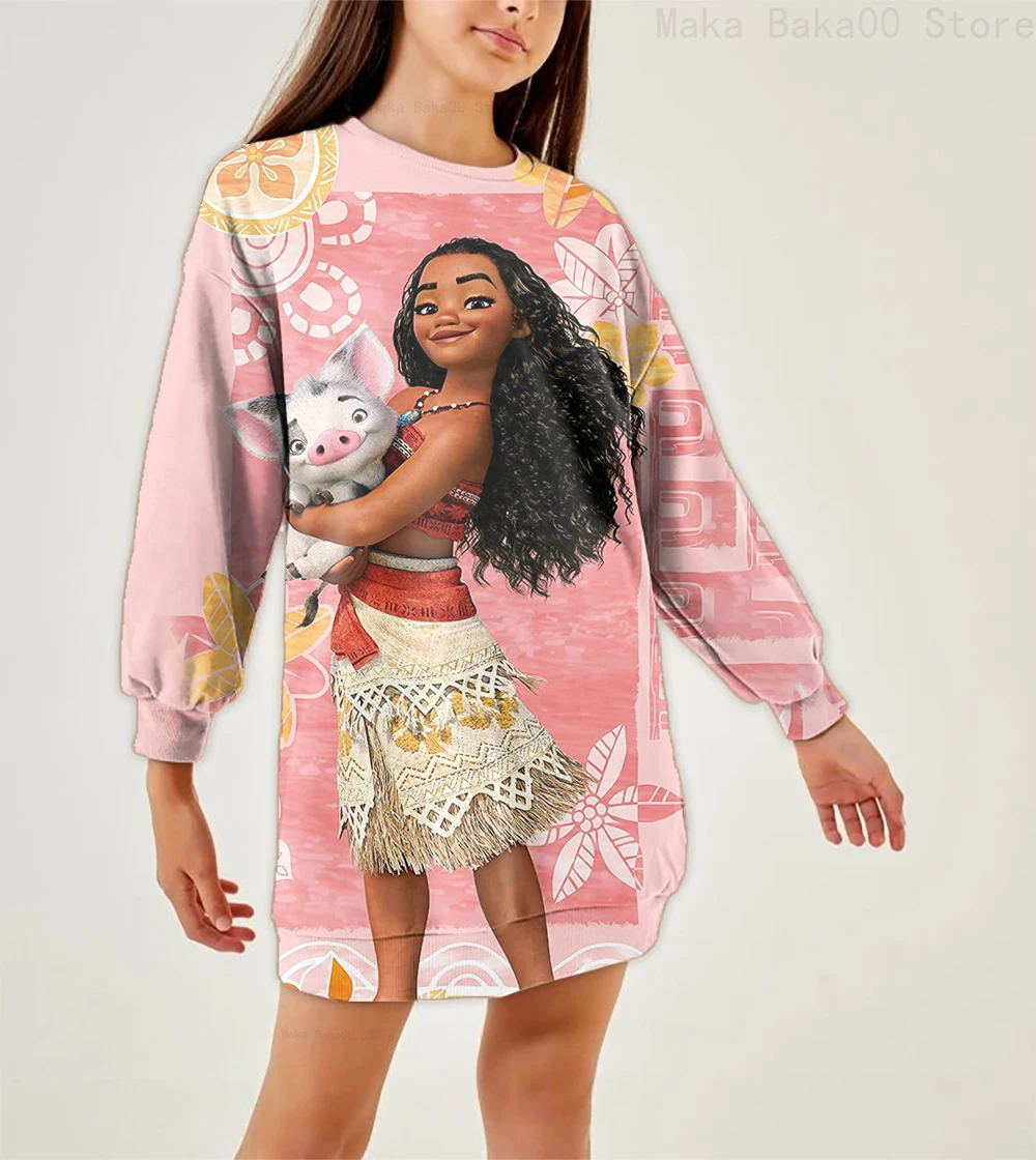 

Moana Весенняя толстовка с круглым вырезом для девочек, модное уличное платье для девочек, Платье Принцессы Диснея, Моана, верх
