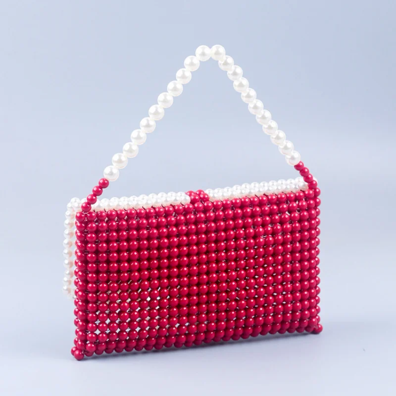 2022 New Red and White Hand-woven Beaded Pearl Bag Girls New Handbag Purse Women Evening Bag Wedding Party Clutches Sac A Main
