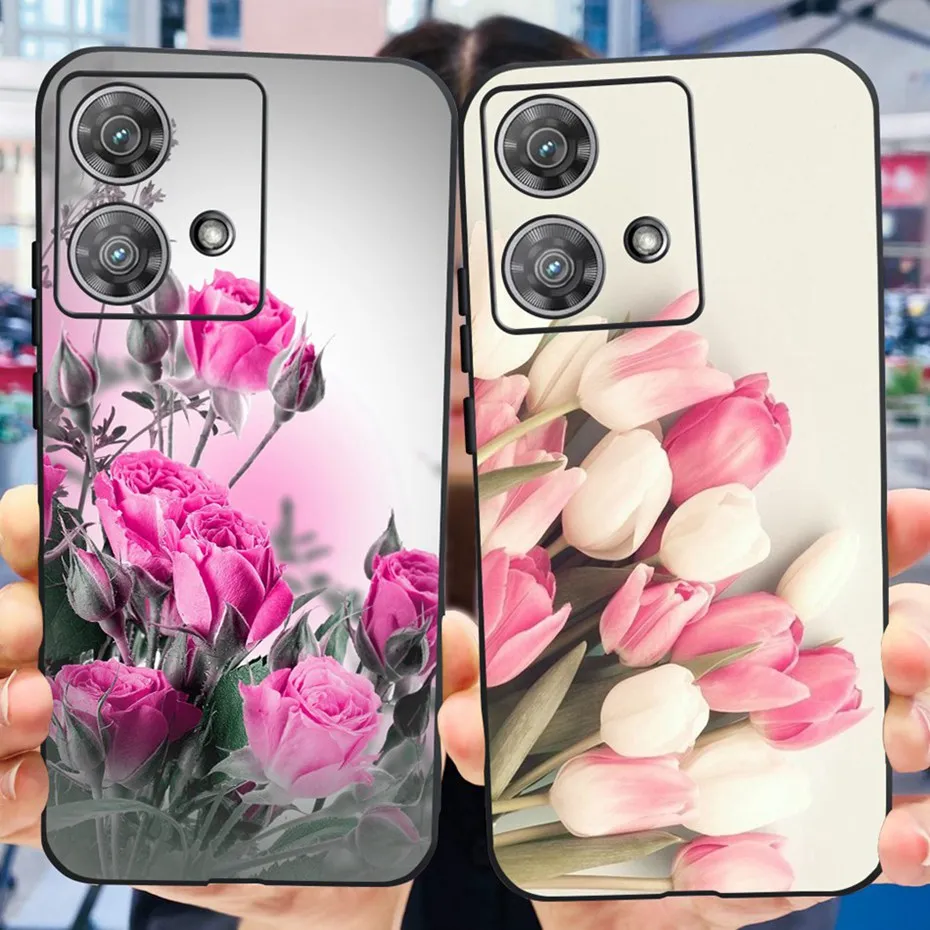 Модный чехол для Motorola Edge 40 Neo цветок бабочка 5G Edge40 40neo 2023 мягкий силиконовый черный