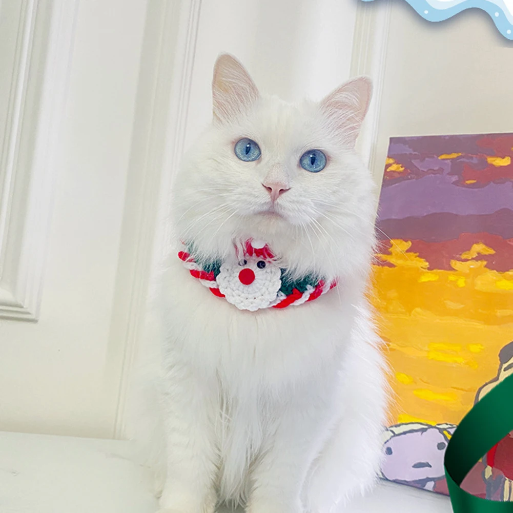 

Pet Christmas Knitted Wool Collar Handkerchief With Bells Adjustable Soft Comfortable Plush Dress Up Pet Bandana Bib