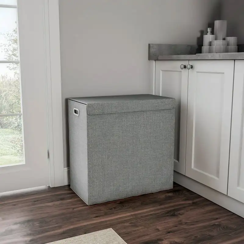 

Fabric Laundry Hamper with Lid and Handles, Gray