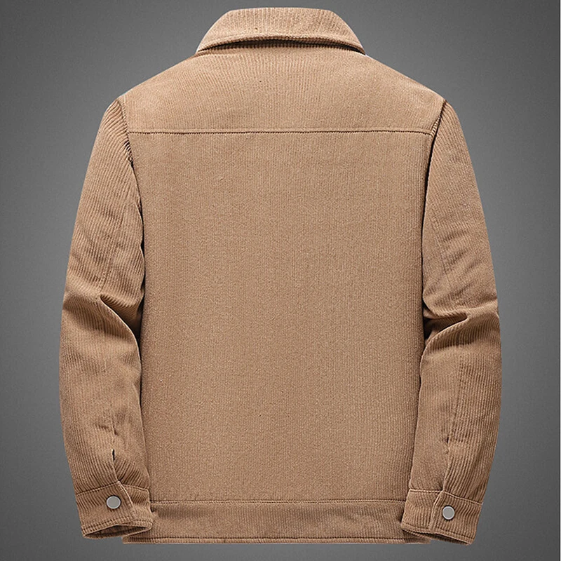 Men's Autumn and Winter New Warm Corduroy Coat Coat Stand Collar Autumn Casual Warm Cashmere Coat Thickened Fleece Clothing 5Xl
