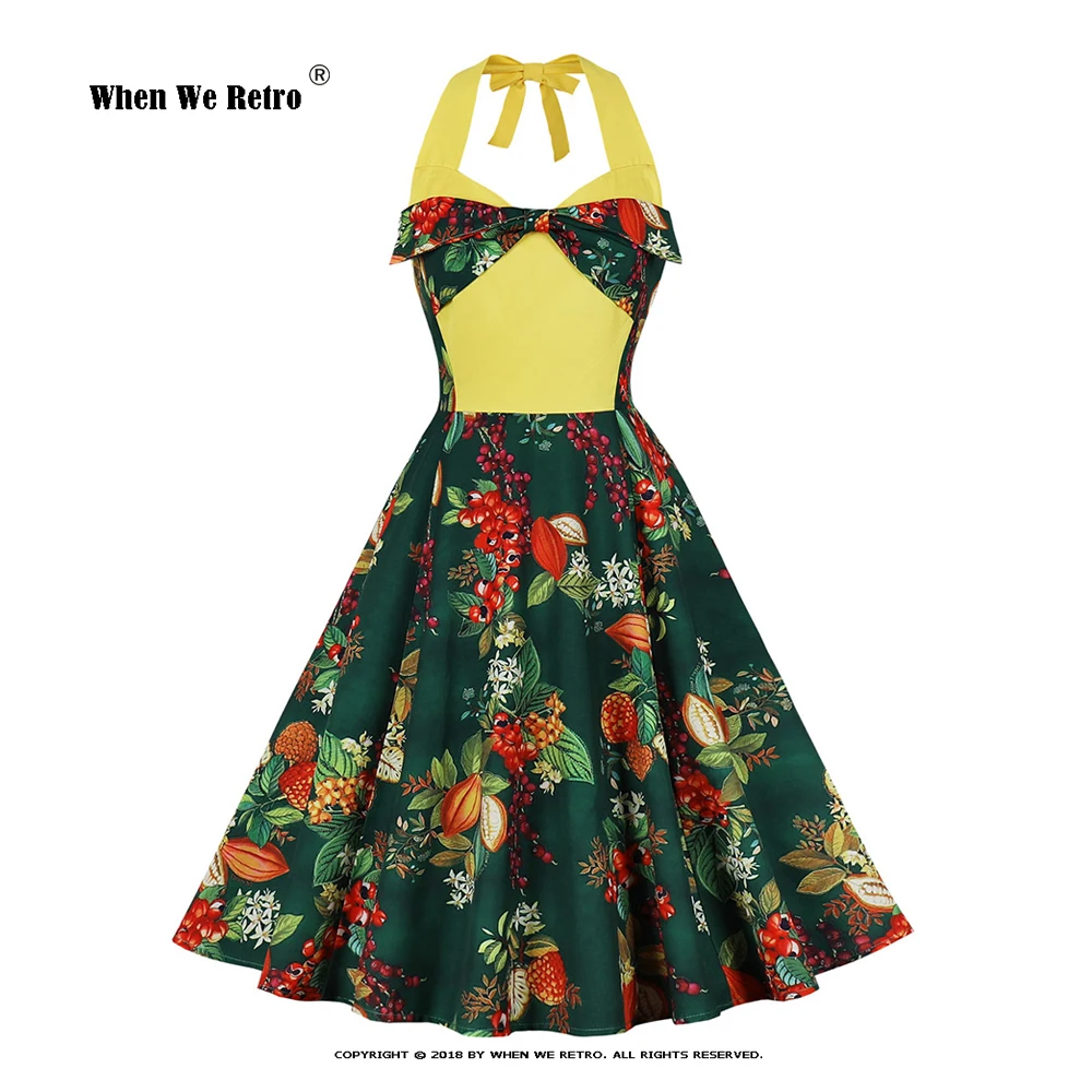 

Женское винтажное платье с цветочным принтом, V-образным вырезом и бантом