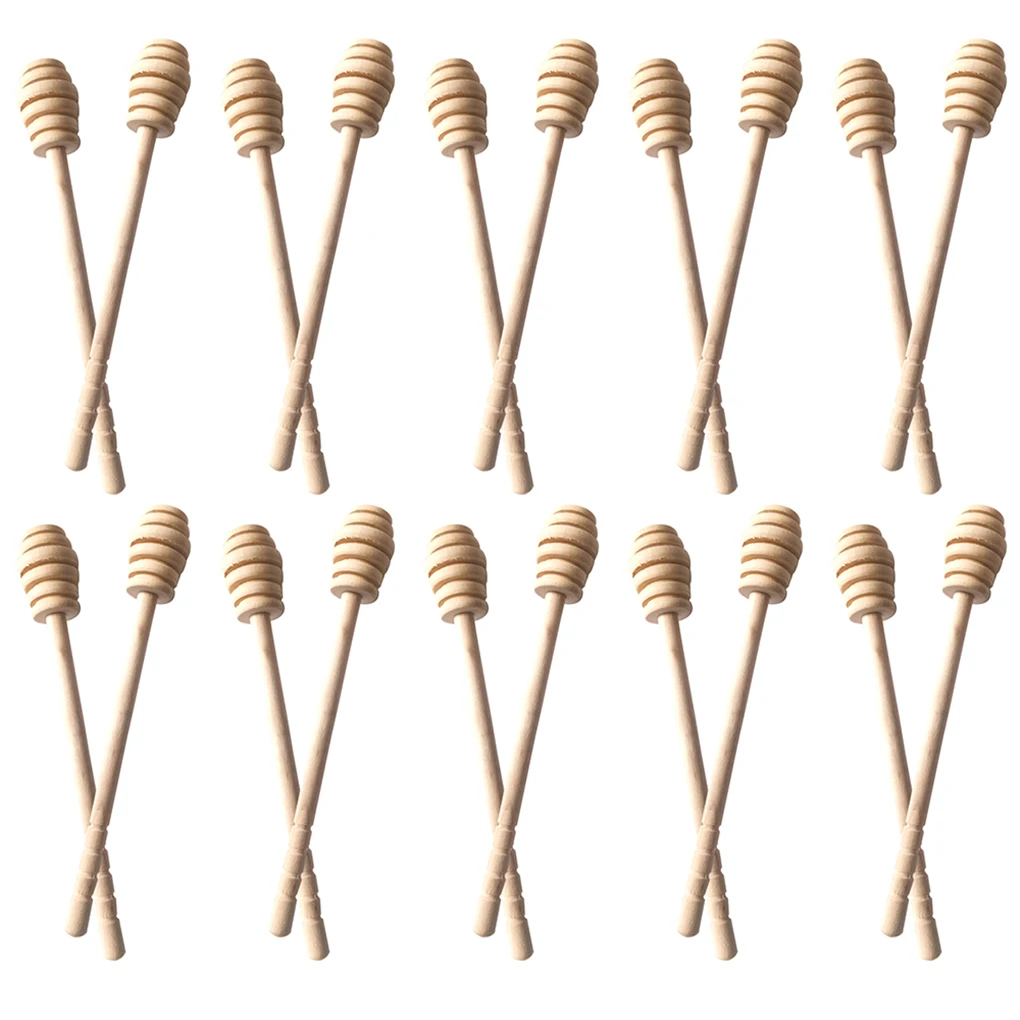 

Kitchen 20 Pcs Honey Dippers Honey Comb Wand Mixing Handle Jar Spoon Wood Long Stick Drizzle Gadgets Tools Unique Design