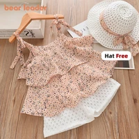 bear leader girls clothing sets 2022 summer kids clothes floral chiffon halterembroidered shorts straw children clothing