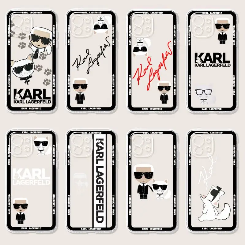 

Lagerfeld Brand Designer KARLs Phone Case For IPhone 13 12 11 Pro Max Mini Xs X Xr 7 8 6 6s Plus Se 2020 Transparent Cover