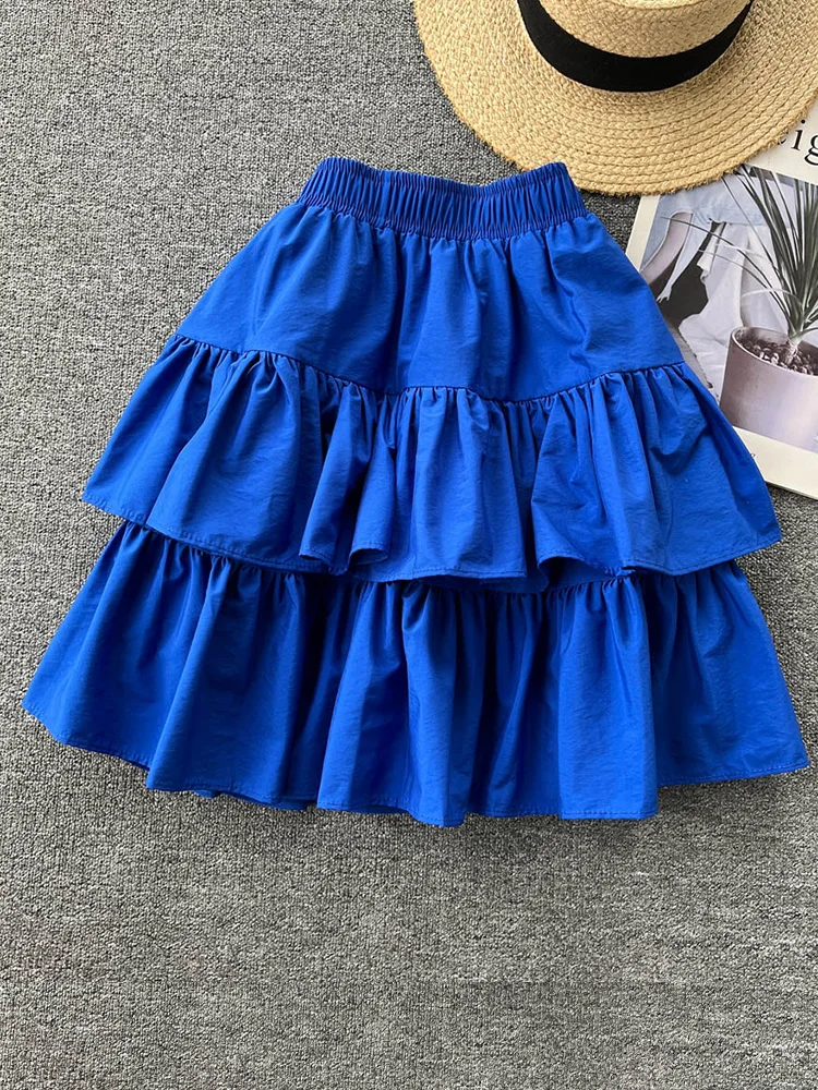 

2022 Summer New Fashion Korean Style Women Layered Skirt Ladies Elastic Waist Skirts Female Clothing