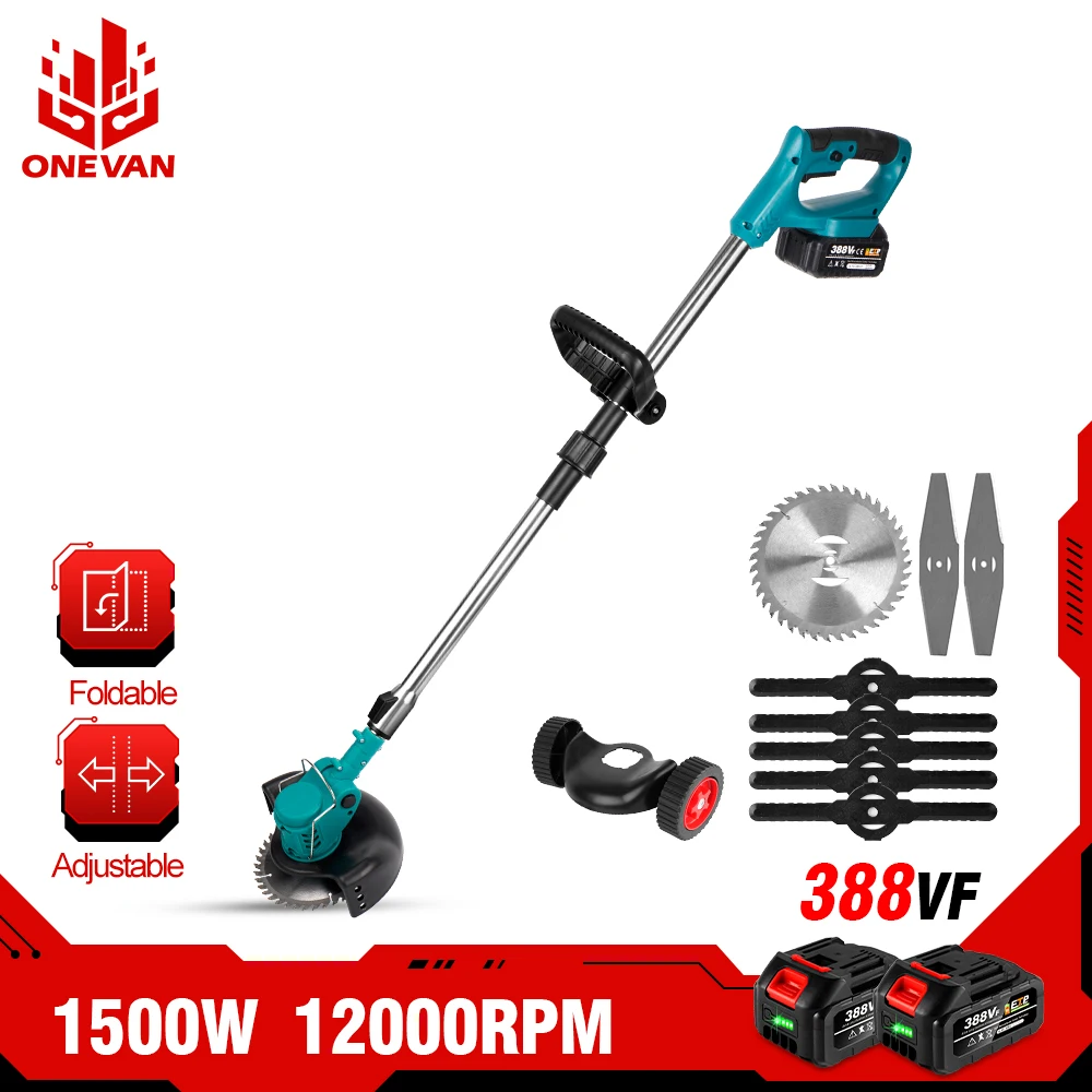 

1500W 12000PRM Electric Lawn Mower Cordless Grass Trimmer Length Adjustable Foldable Cutter Garden Tools For Makita 18V Battery