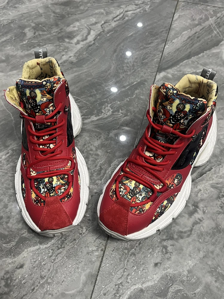 Красные легкие кроссовки из натуральной кожи с принтом 2024 осень и зима модные на