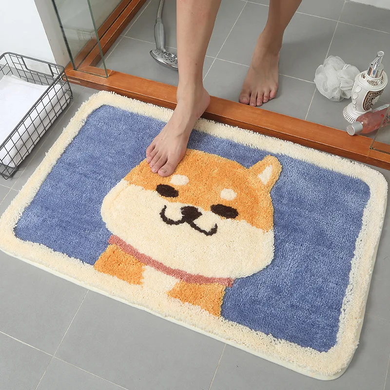 

Мультяшный флокирующий ковер Akita, напольный коврик, домашний Коврик для двери туалета, ванной, нескользящий коврик, абсорбирующий коврик для ног