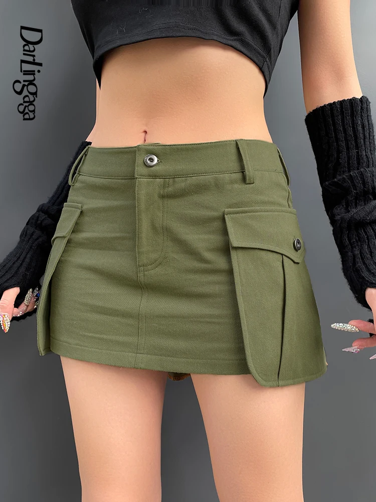 

Darlingaga Streetwear Army Green Bodycon High Waist Min Skirt Cargo Pockets Military Style Summer Women's Skirt Hot Sale Outfits