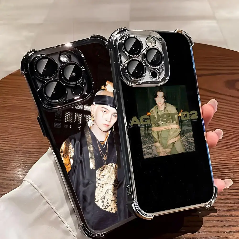 Милый чехол для телефона Agust D Suga King с гальваническими углами Iphone 16 15 Pro 14 13 Mini 11 12 Xs