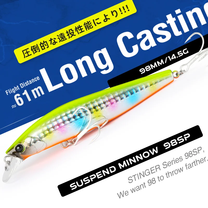 

TSURINOYA 98SP 14.5g Suspend Minnow Set Tungsten Weight System DW86 Fishing Lure Crank Wobbler Long Casting Artificial Hard Bait