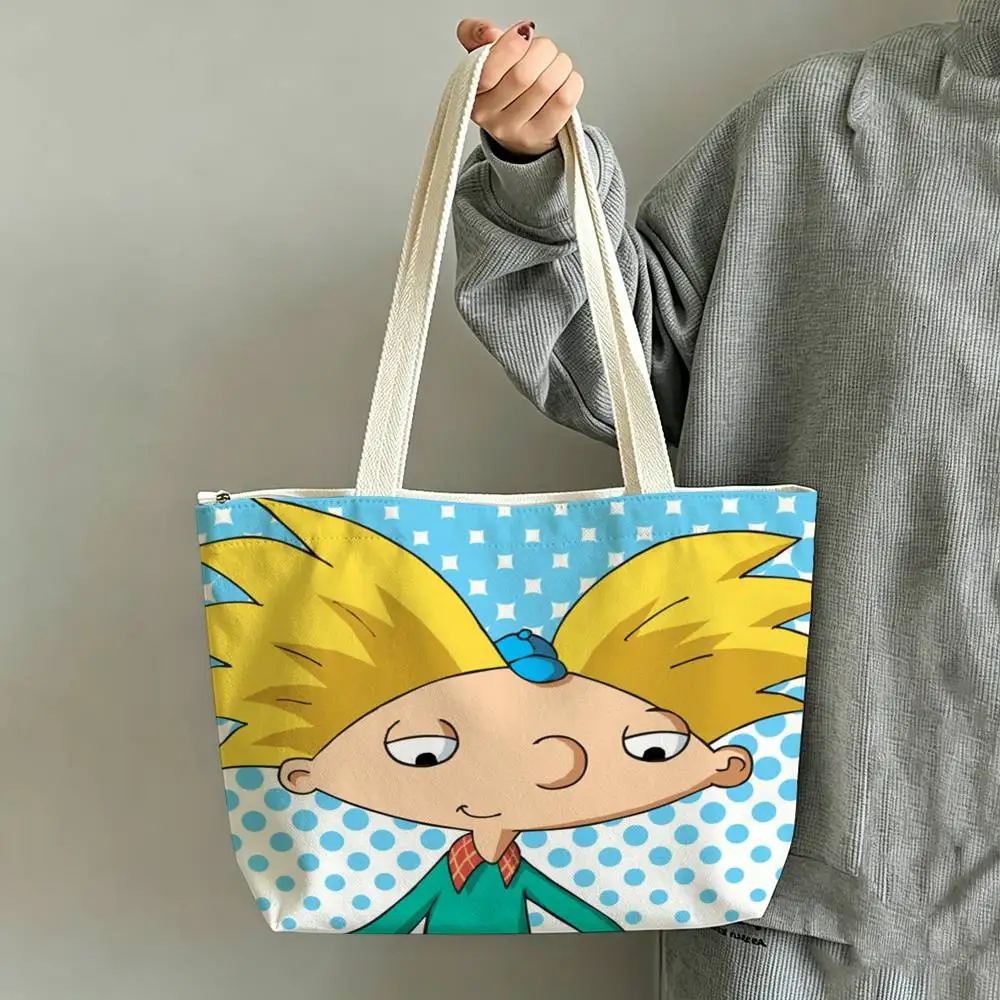 Фото Сумка-шоппер из холщовой ткани с принтом Hey Arnold, сумка через плечо, сумка для поездок на работу, сумка для покупок для мам №2