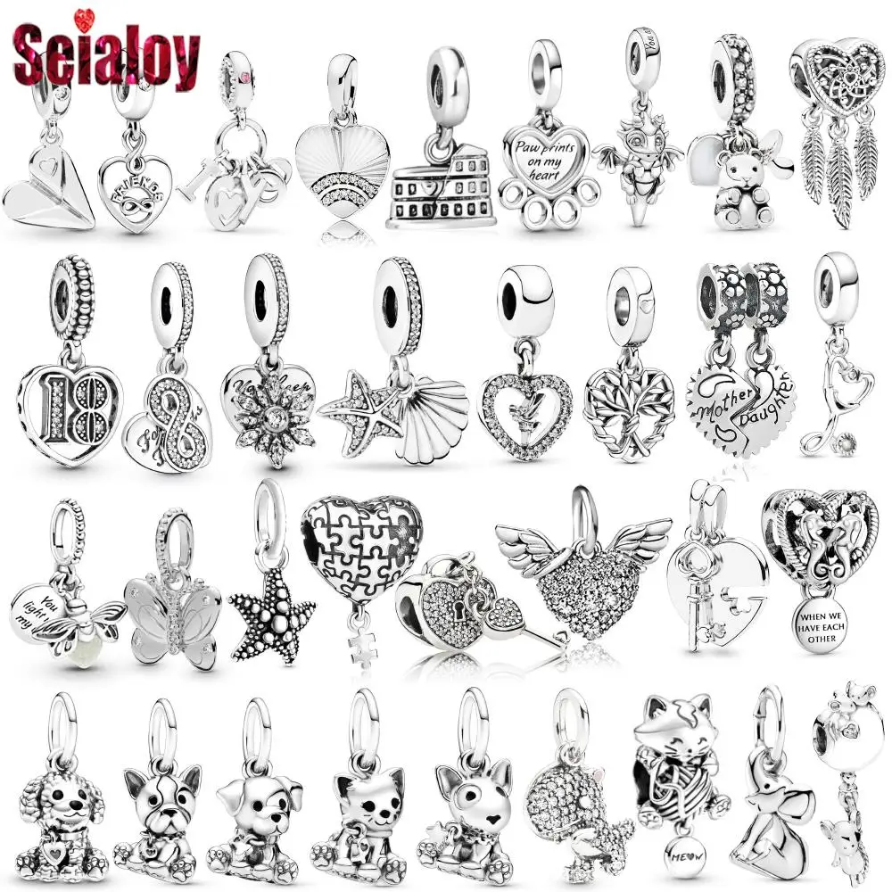 

Seialoy Heart Dream Catcher Beads Silver Color Cartoon Animal Dinosaur Cat Dog Mouse Charm Fit Diy Bracelet Handmade Accessory