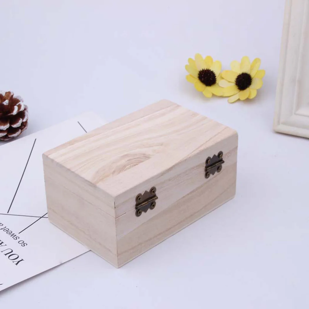

Wooden Storage Box Plain Wood Square Hinged Storage Boxes Retro Jewelry Containers Gift Craft Box 3 size