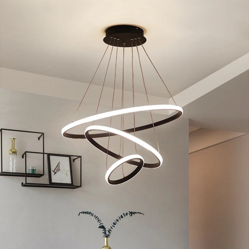 Modern Pendant lamp Led 3/4/5 Rings Circle Ceiling Hanging Chandelier Black Loft Living Dining Room Kitchen Lighting Fixture