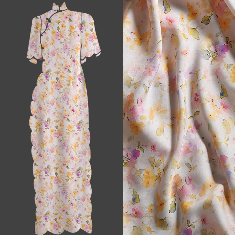 145 см в ширину 200 г/м 100% искусственная ткань с желтым Розовым цветочным принтом