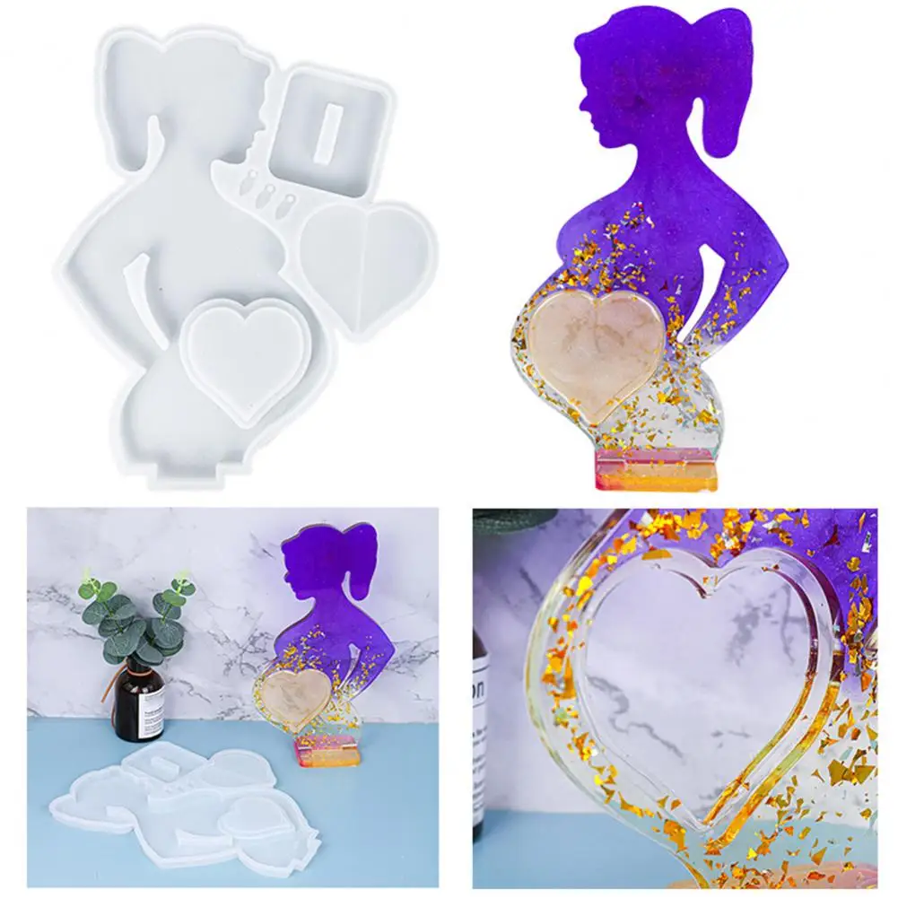 

DIY Crafting Photo Frame Silicone Mold for Family Epoxy Resin Mold Flexible Love Picture Frame Pregnant Mom with Heart