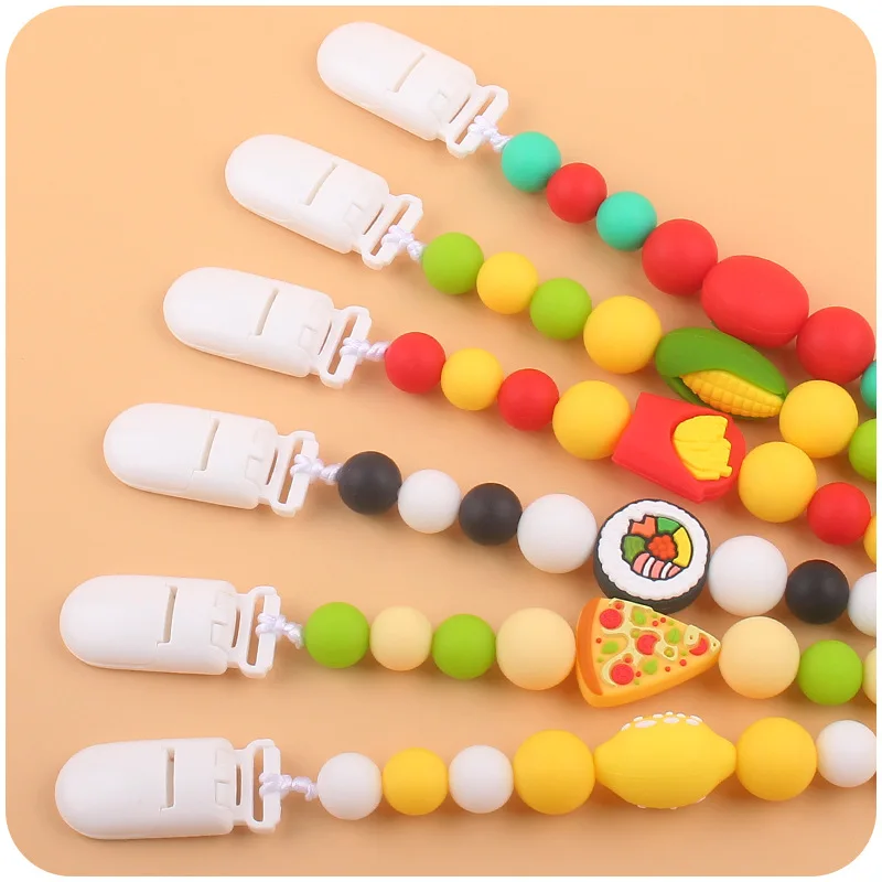 

Fruit Baby Pacifier Clips Silicone Teething Beads Soothie Pacifier Holder Clips Dummy Clips Pacifier Chain Baby Shower Gift