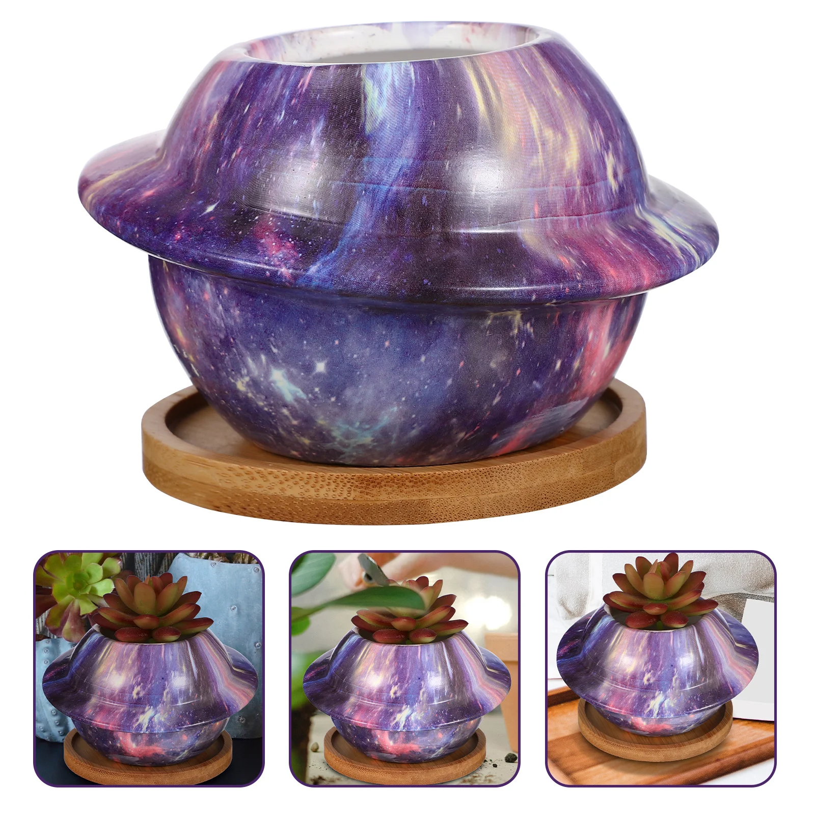 

1 Set of Ceramic Pot Planet Flower Pot Bonsai Pot Planter with Drainage Hole Tray