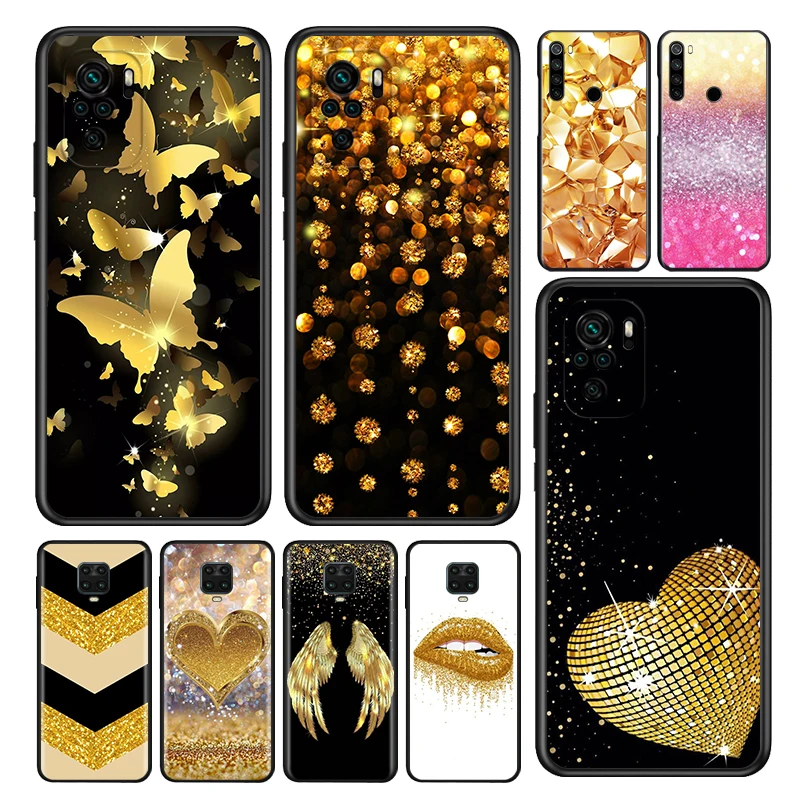 

Yellow Gold Glitter Silicone Coque For Xiaomi Redmi Note 11 11T 10 10S 9 9S Pro Max 10T 9T 8T 8 7 6 5 Pro Phone Case