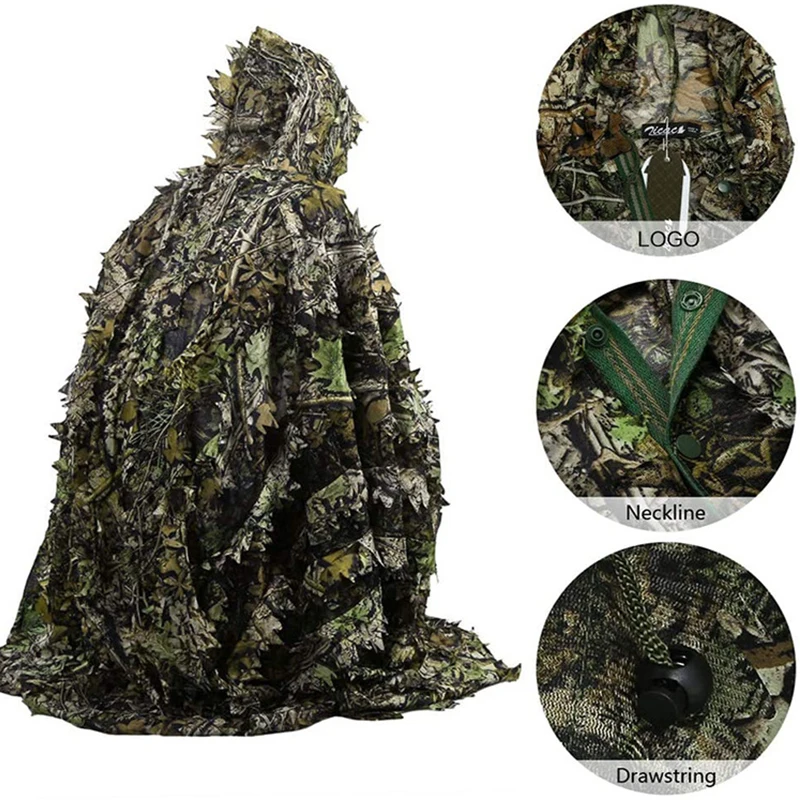 Охотничьи костюмы Ghillie камуфляжное пальто с 3D листьями снайперская тактическая