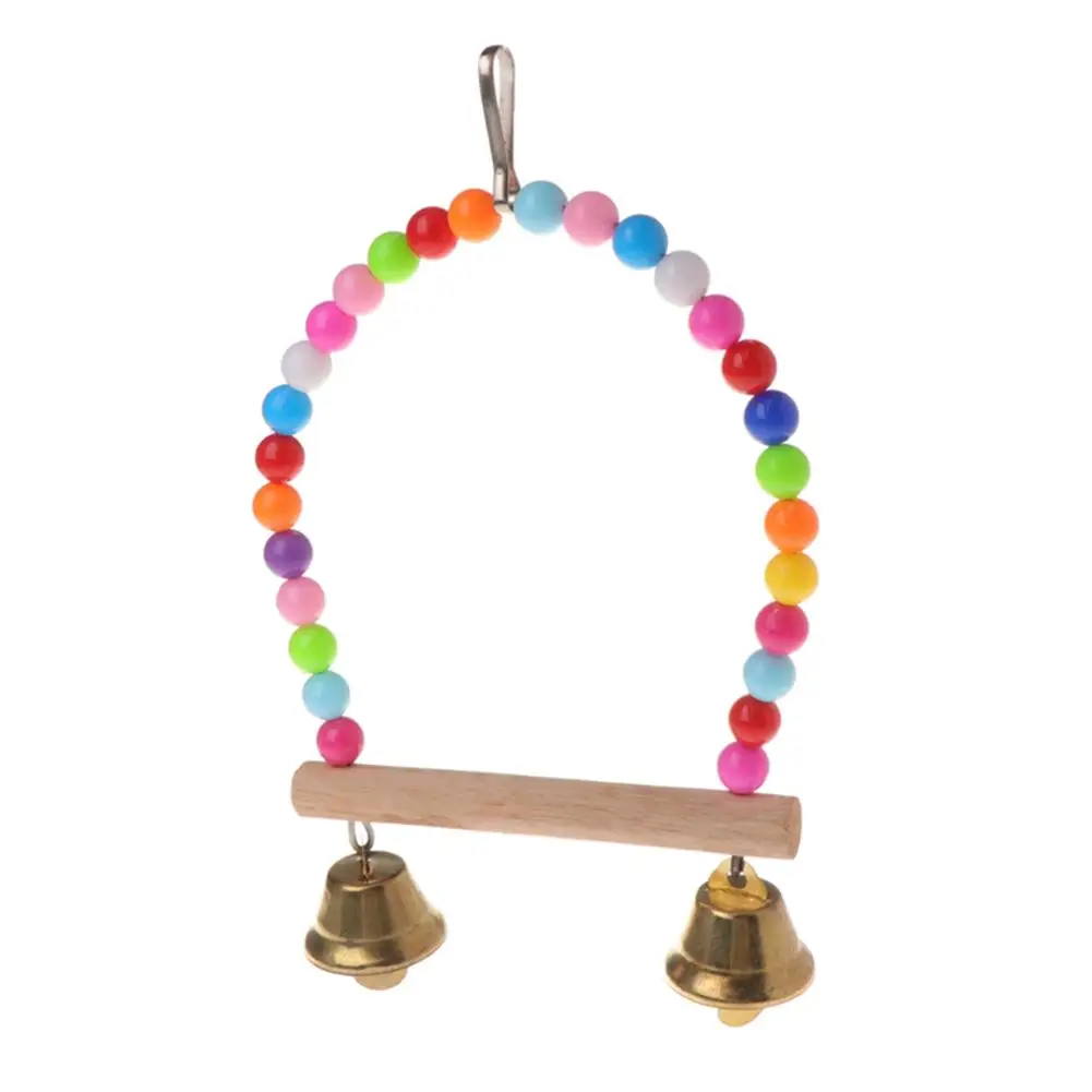 

Wooden Colorful Hanging Swings With Bells Parrot Stand Perch Toys Bird Supplies Cage Accessories