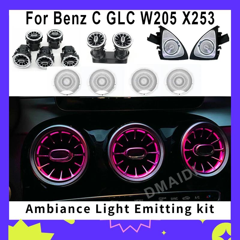 

LED Air Vents Interior Ambient Light For Mercedes-Benz C/GLC Class Coupe W205 C43 C63 X253 Automotive Trim 3D Tweeter Speaker