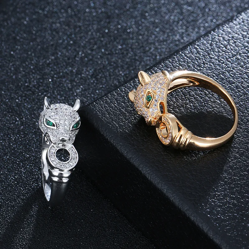 

Huitan Leopard Head Inlaid Women Rings Hip Hop Animal Group Party Punk Finger Ring Jewelry Personality Fashion Gift New Style