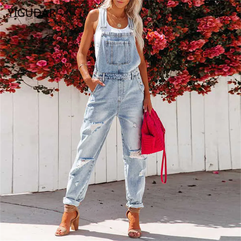 

Slim women jeans Ladies Slim Jumpsuit Pure Color Washed ripped Cropped Pants Spring And Autumn Fashion Workwear Style Bodysuit