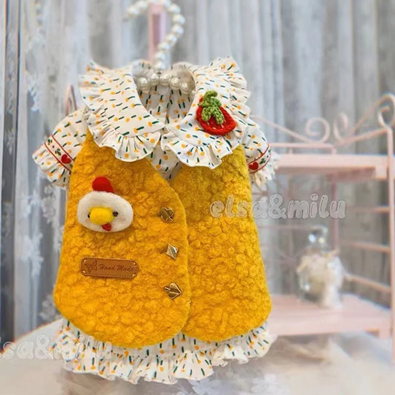 

Lapel Floral Shirt Yellow Jacket Dog Clothes Kawaii Small Dogs Clothing Cat Autumn Winter Party Cute Costume Teddy Pet Products