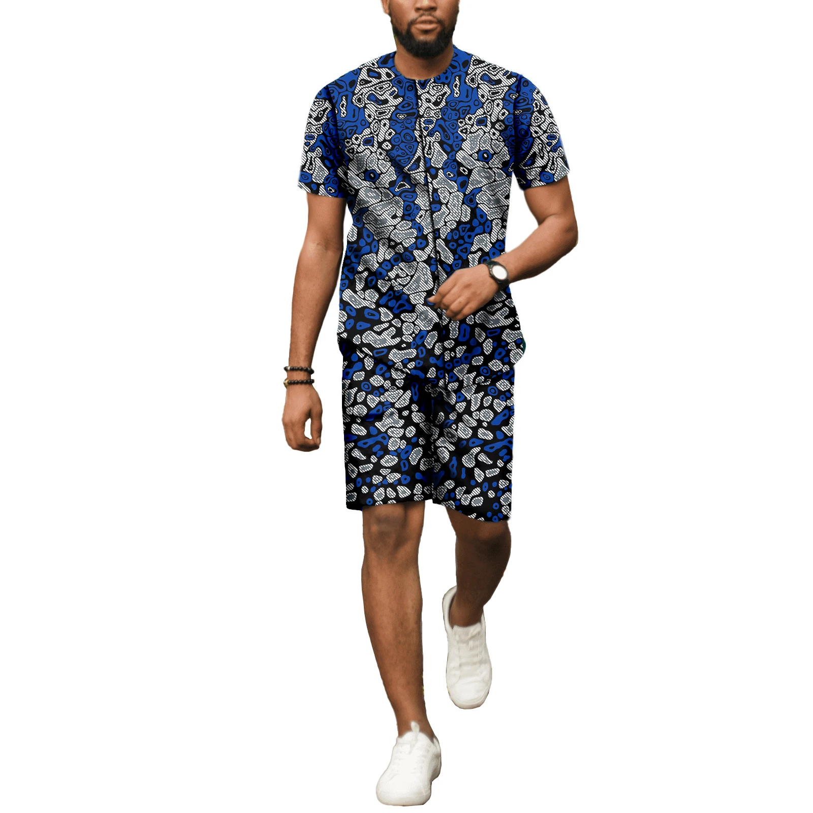 

African Couples Women Print Wax Cotton Fashion Patchwork Hot Dress& Men 2 Pieces Shirt and Pants Sets v2316094