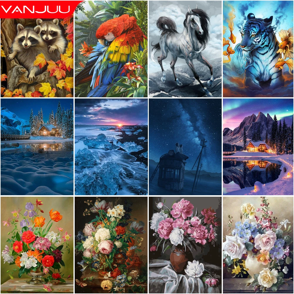 

Animals 5D Diamond Painting Flowers Snow Scene DIY Diamond Painting Art Mosaic Full Drill Diamond Embroidery Painting Home Decor