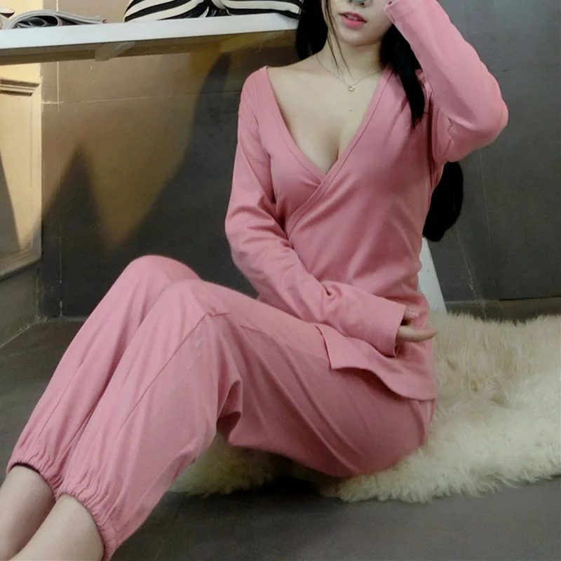 Пижамный комплект женский из 2 предметов зимнее кимоно с V-образным вырезом