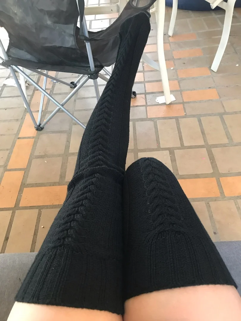 Чулки до бедра женские зимние теплые черные белые выше колена для девочек очень