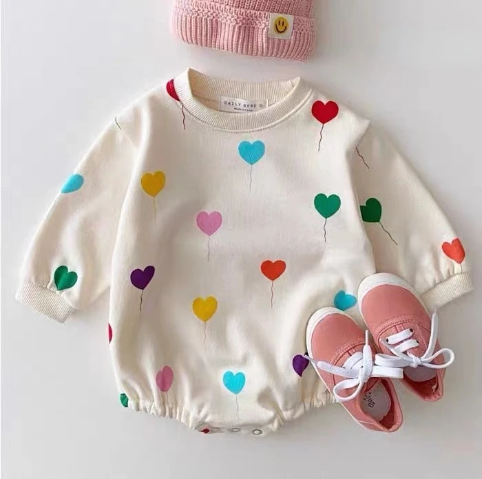 

Baby Girl Clothes Korean Love Print Romper Girl Baby Jumpsuit Newborn Romper Baby Boy Cotton Round Neck Clothes