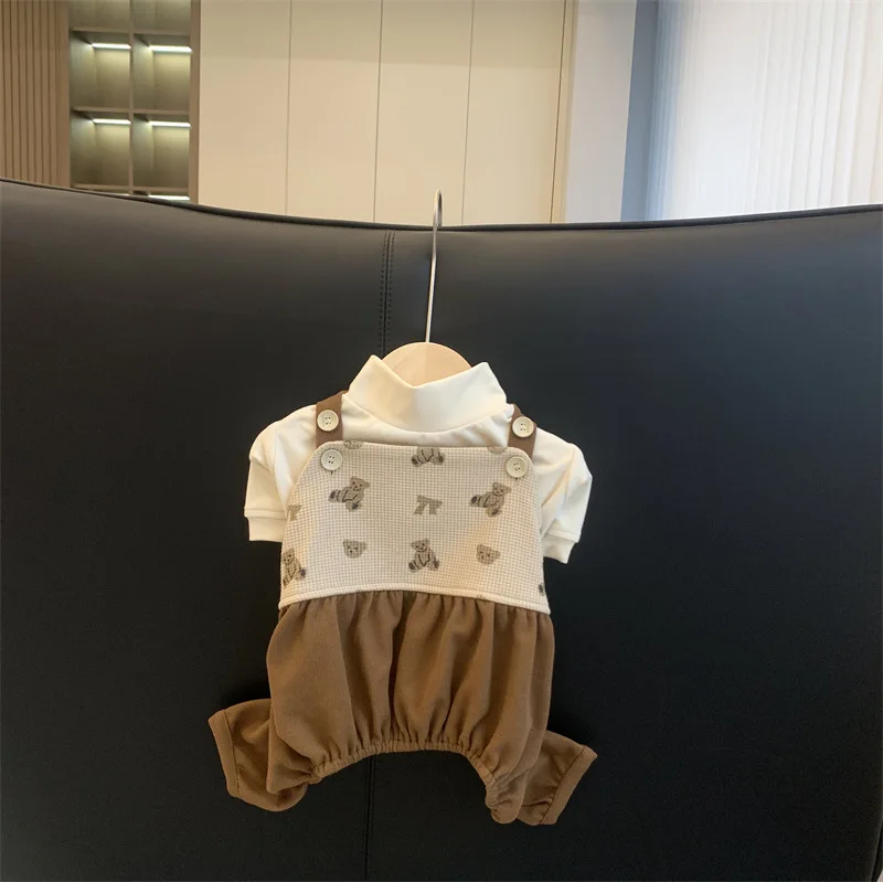 

Штаны для мальчиков, вафельные зимние штаны для собак, медведей, толстых четырех собак, одежда на бретельках и с медведем, осенняя одежда, ре...