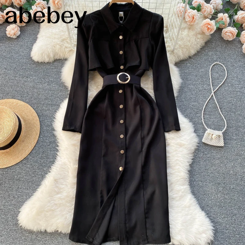 

Женское винтажное платье-миди с отложным воротником, длинным рукавом