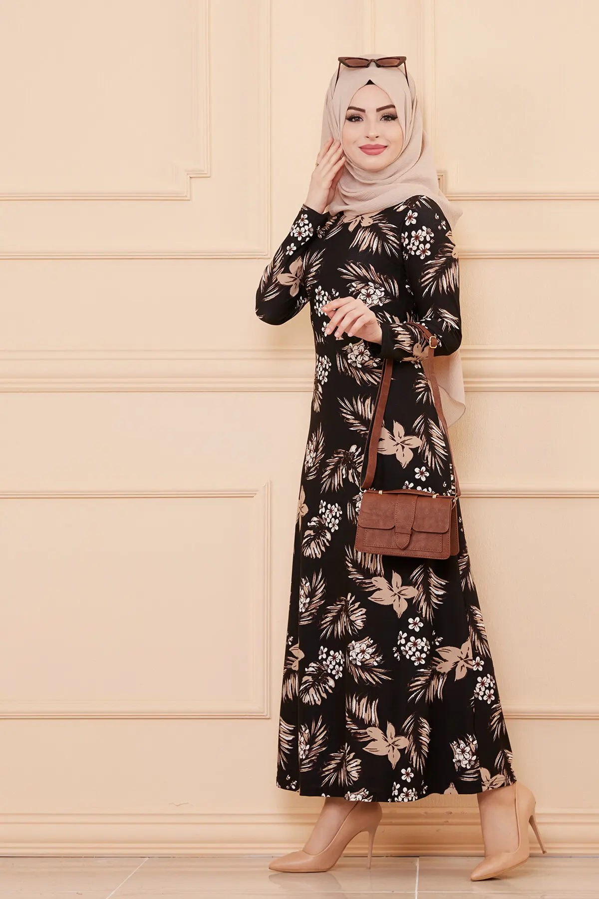 TUGBA Muslim Dress Long Sleeve Floral Print muslim dress code 2021 turkish gown hijab summer