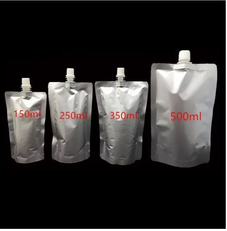 

50pcs 150ml/250ml/350ml/ Empty Doypack Pure Aluminum Foil Spout Bag Drinking Milk Stand Up Spout Mylar Party Pack Pouch Jelly