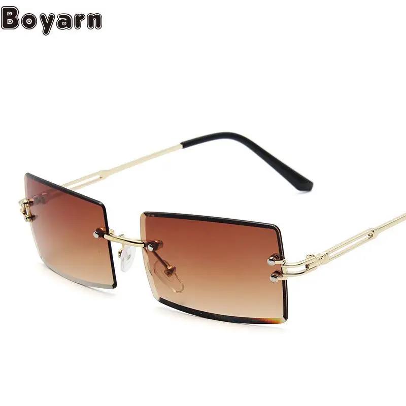 

Boyarn New Rimless Cut Sunglasses Women's Square Shades Gradually Changing Color Sunglasses Eyewear Fashion Street Photography G